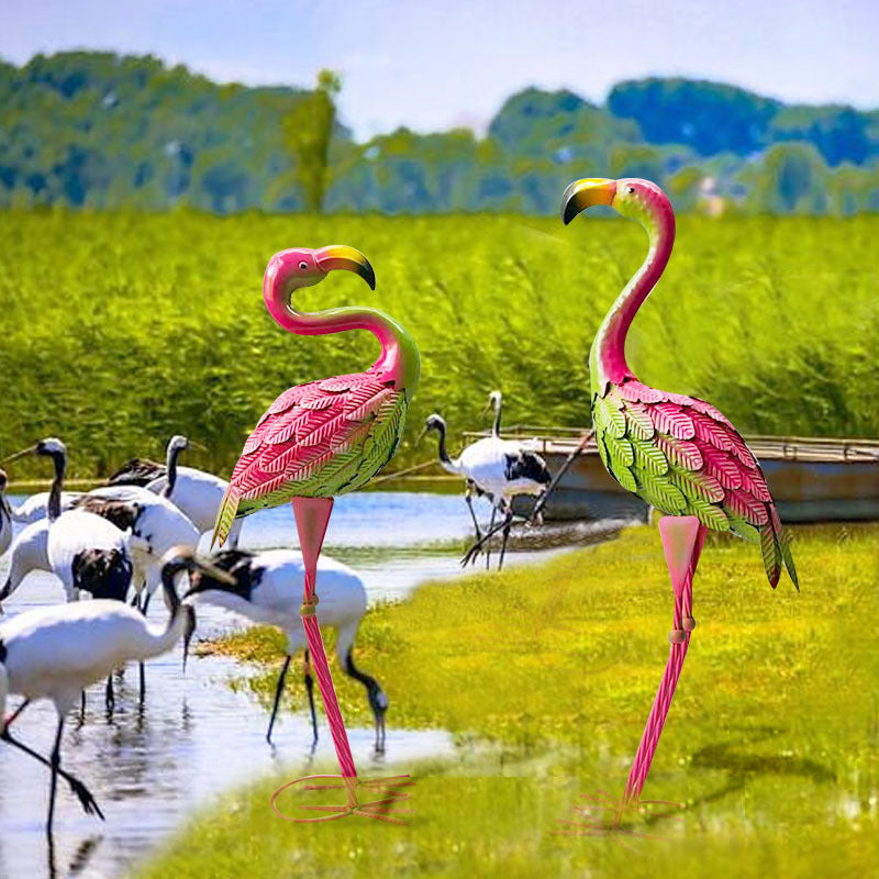 Metal Flamingo Decor Statue
