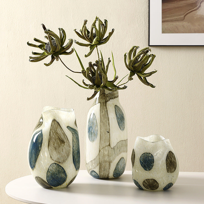 Teal Textured Grid Glass Vase — Handblown Artisan Piece