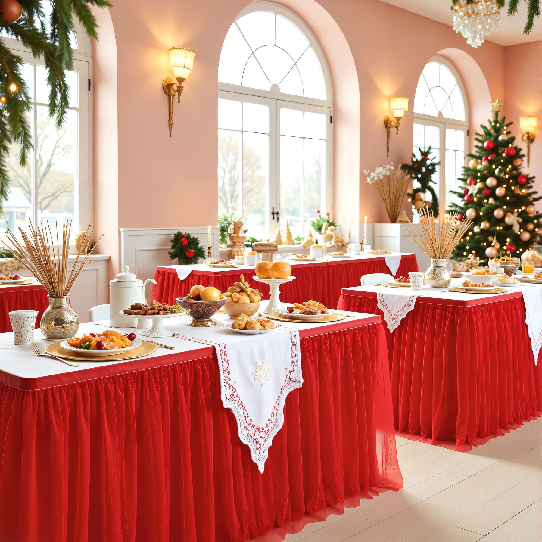 Festive Red Table Skirt