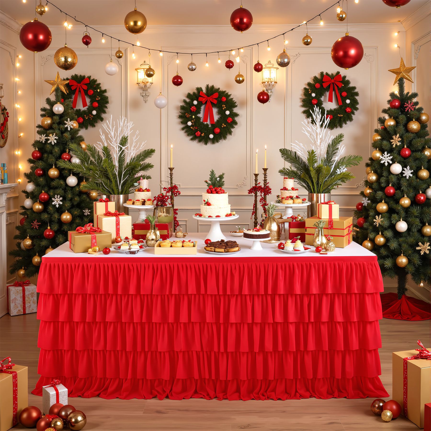 Festive Red Table Skirt