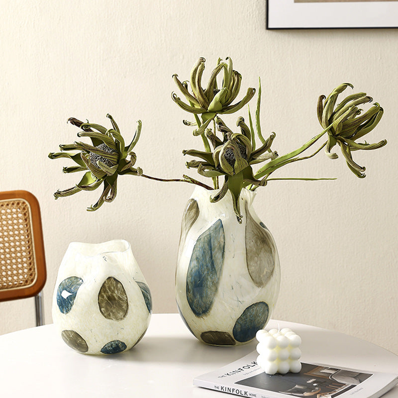 Teal Textured Grid Glass Vase — Handblown Artisan Piece