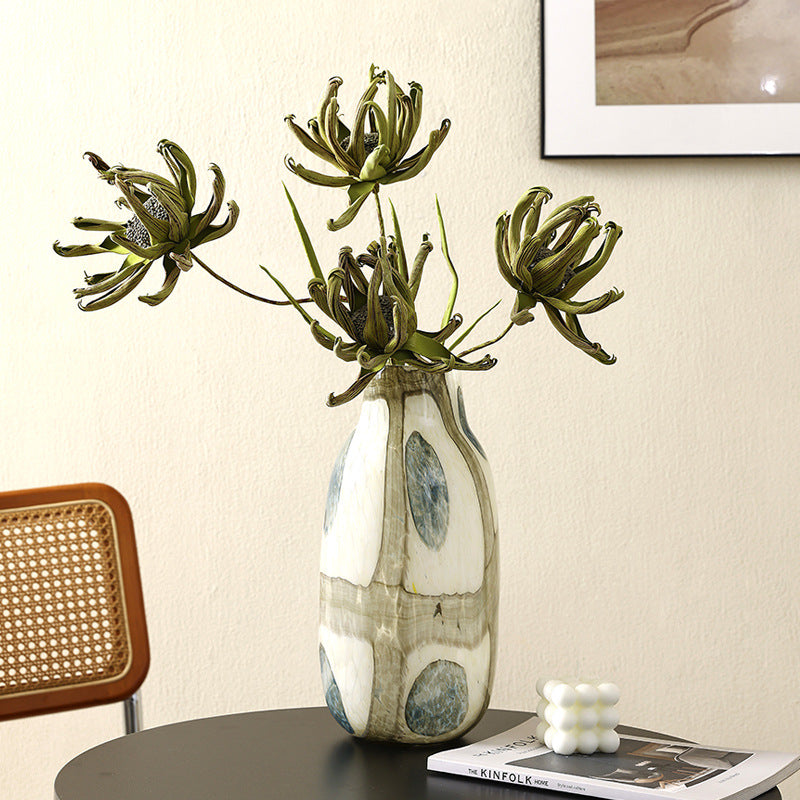 Teal Textured Grid Glass Vase — Handblown Artisan Piece
