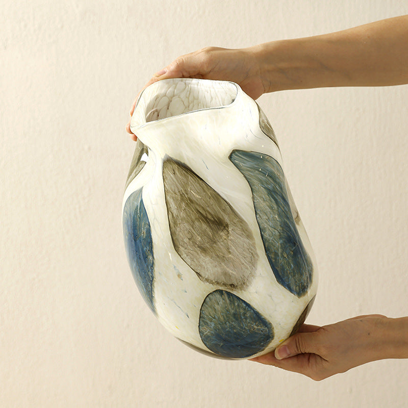 Teal Textured Grid Glass Vase — Handblown Artisan Piece