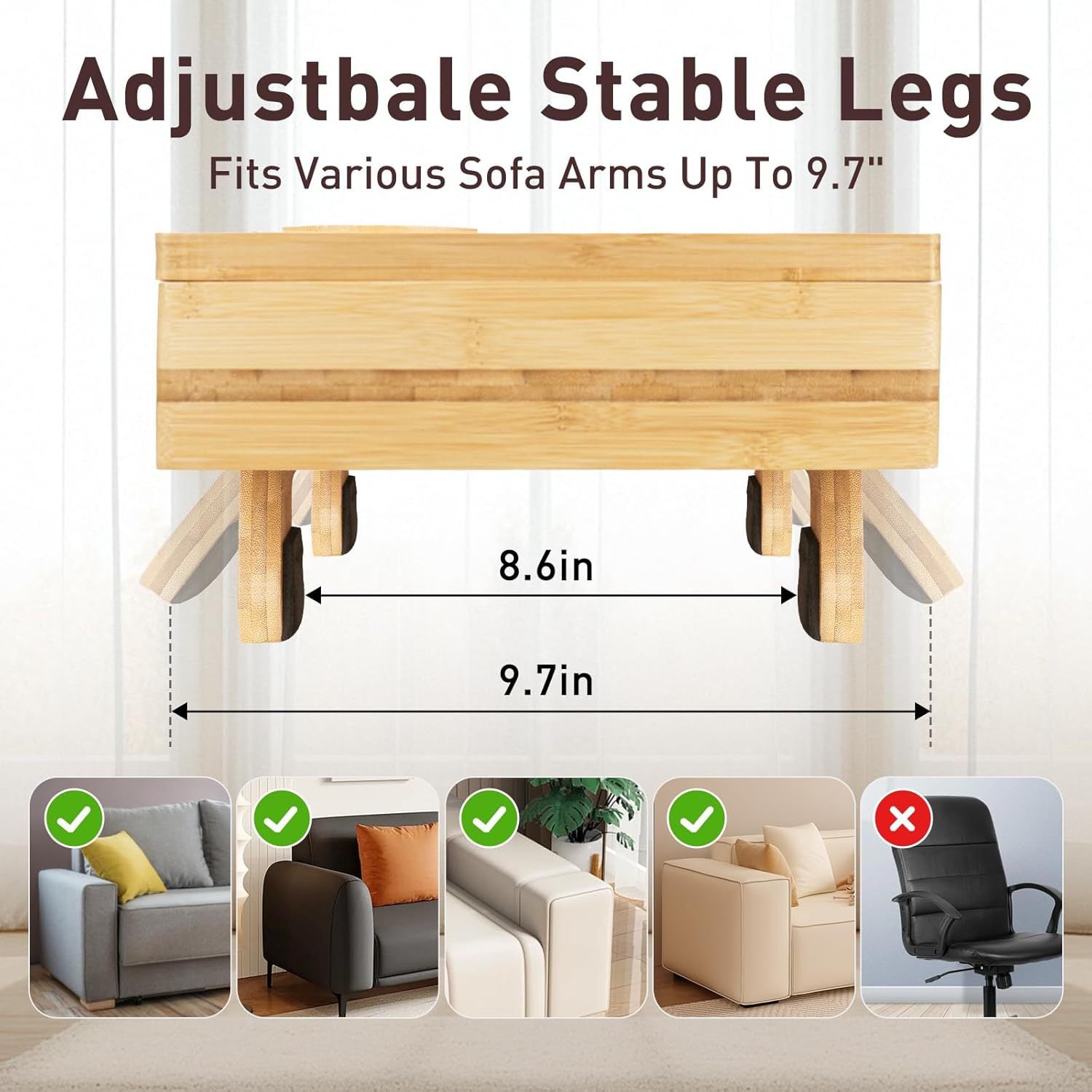 Bamboo Sofa Armrest Tray with 360° Rotating Phone Holder & Storage