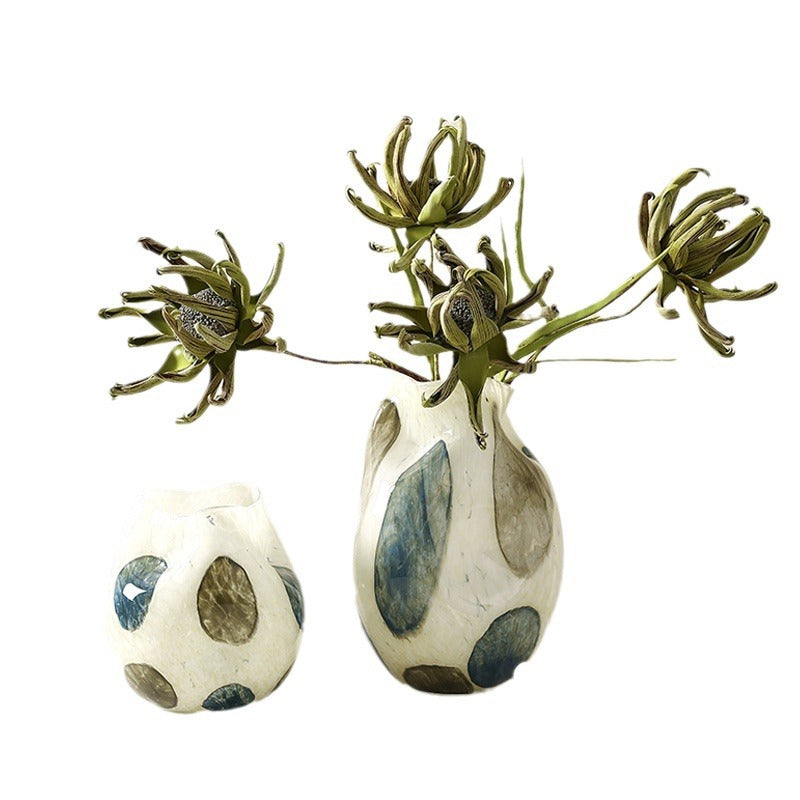Teal Textured Grid Glass Vase — Handblown Artisan Piece