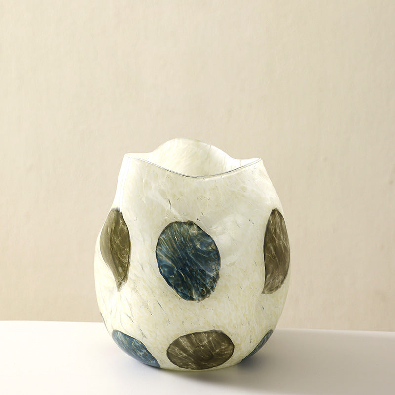 Teal Textured Grid Glass Vase — Handblown Artisan Piece