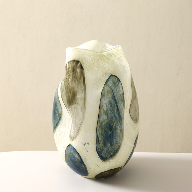 Teal Textured Grid Glass Vase — Handblown Artisan Piece