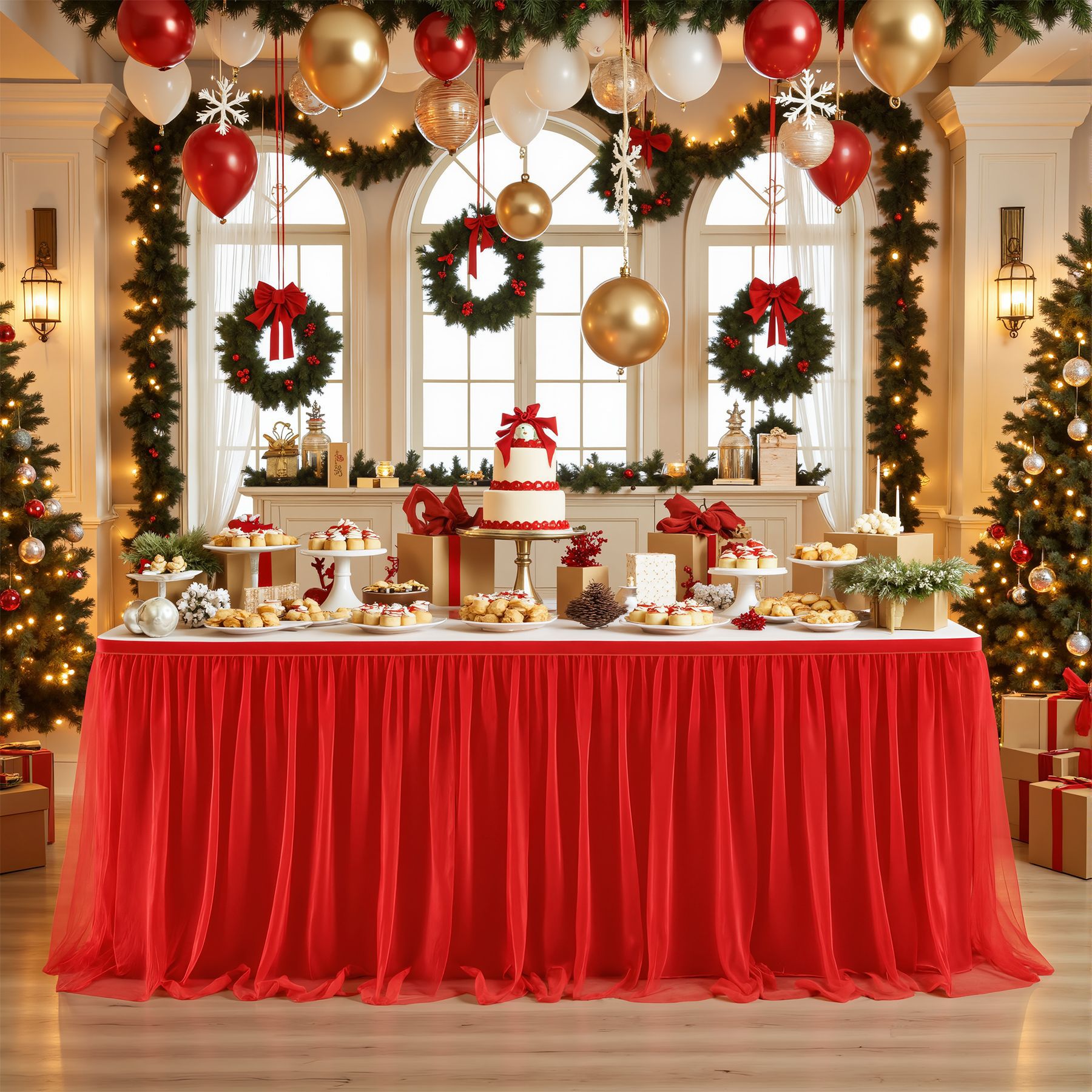 Festive Red Table Skirt